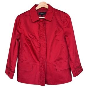 Talbots Women’s 8 Red Blazer. Ruffle Trim. 3/4 Sleeve. Cotton/Elastane Like New